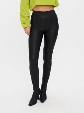 Vero Moda Storm Black Faux Leather Leggings, Women’s Sz M